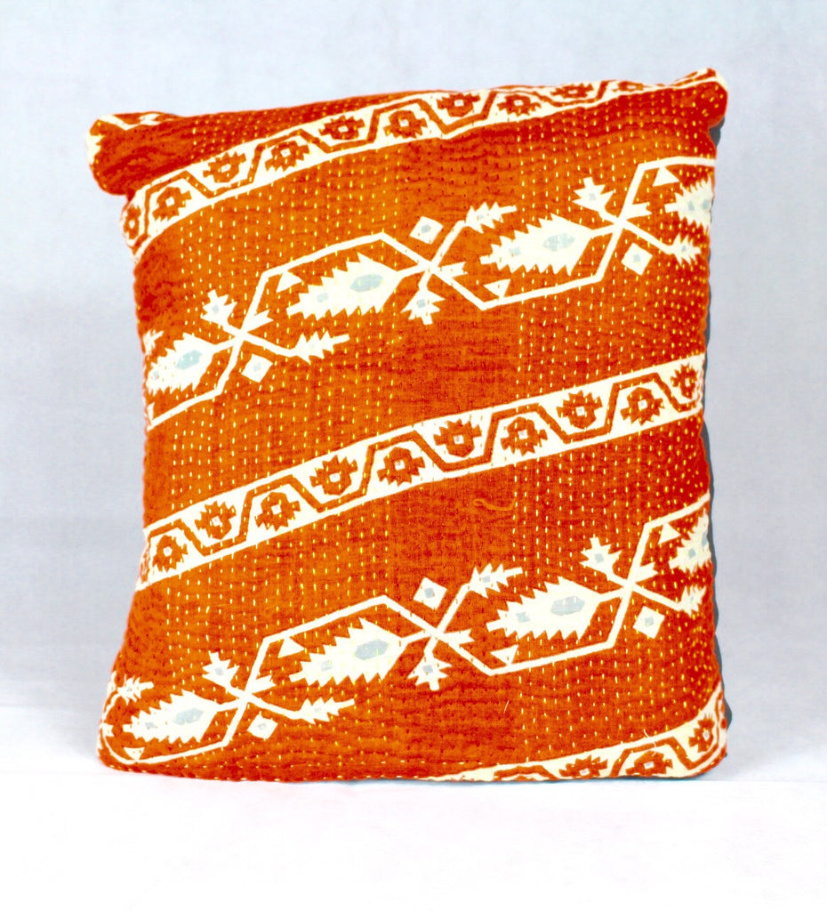 Orange Kantha Sample Secret Pillow